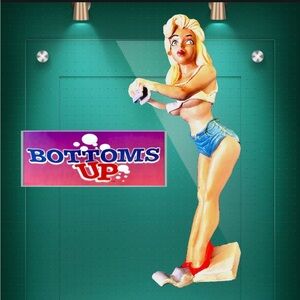 Bottoms Up Figurine Beer/Soda can handle with Blonde Hair in Jean Shorts